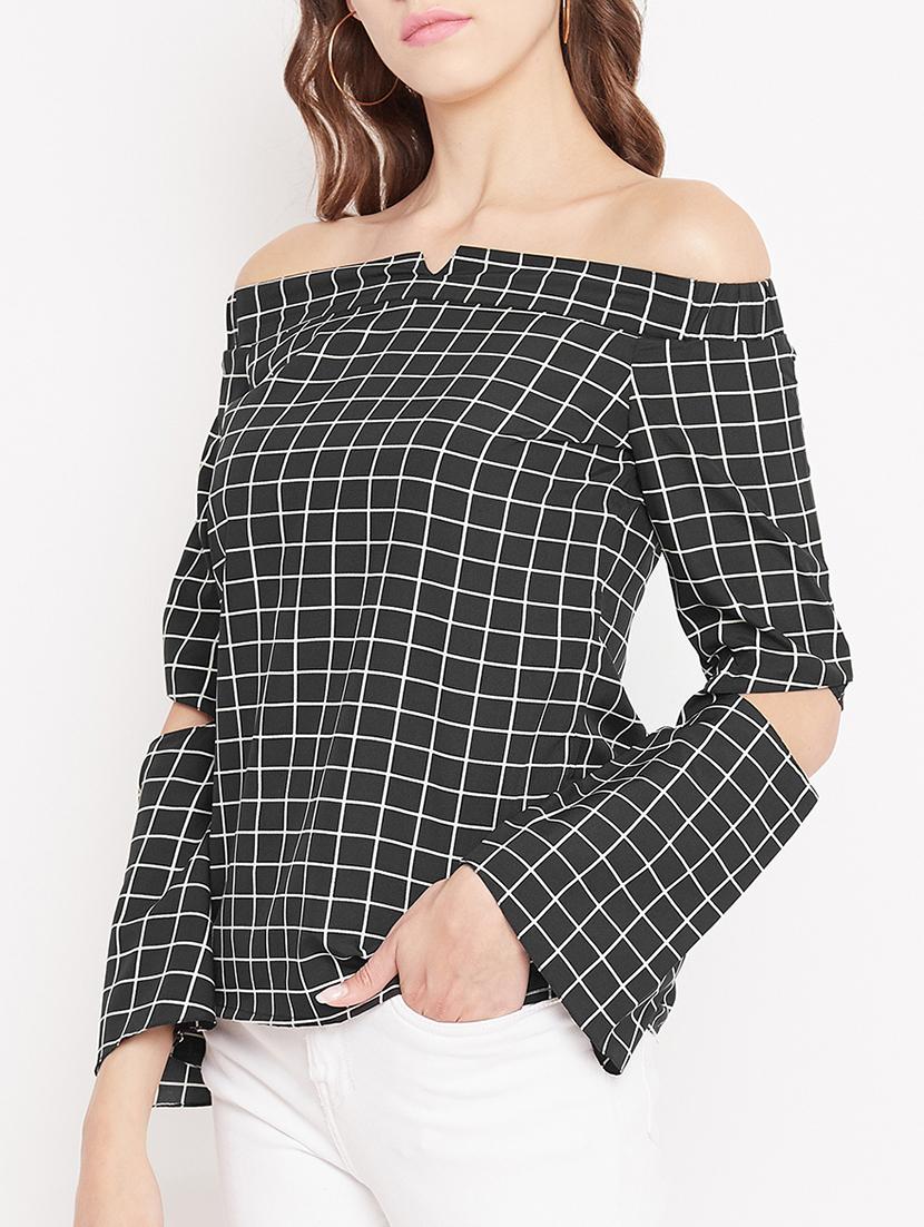sleeve cutout detail grid pattern top - 15613555 - Zoom Image - 2