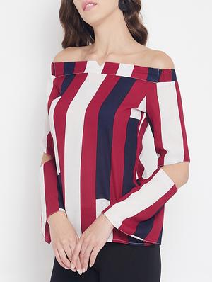 sleeve cutout detail striped top - 15613556 - Standard Image - 2