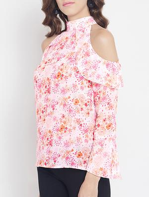 ruffled detail cold shoulder top - 15613558 - Standard Image - 2