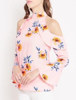 ruffled detail cold shoulder top - 15613559 - Standard Image - 2