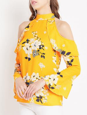 ruffled detail cold shoulder top - 15613560 - Standard Image - 2