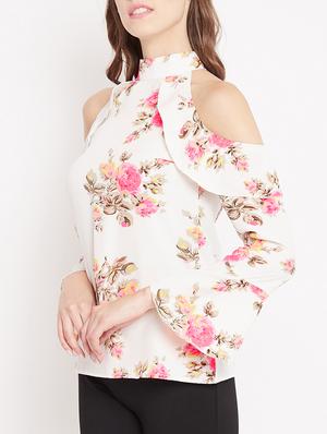 ruffled detail cold shoulder top - 15613561 - Standard Image - 2