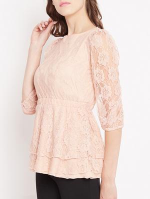 elasticated waist cut out detail top - 15613564 - Standard Image - 2