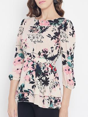 elasticated waist cut out detail top - 15613565 - Standard Image - 2