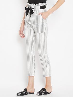 paperbag waist striped crop pant - 15613587 - Standard Image - 2