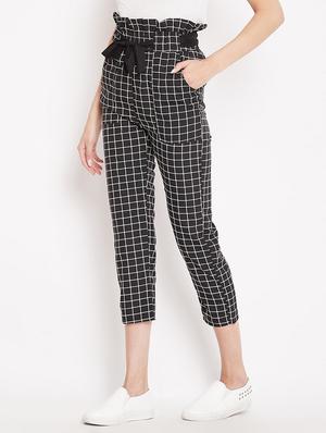 paperbag waist grid pattern crop pant - 15613591 - Standard Image - 2
