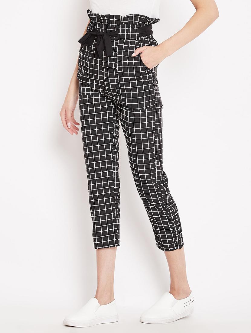 paperbag waist grid pattern crop pant - 15613591 - Zoom Image - 2