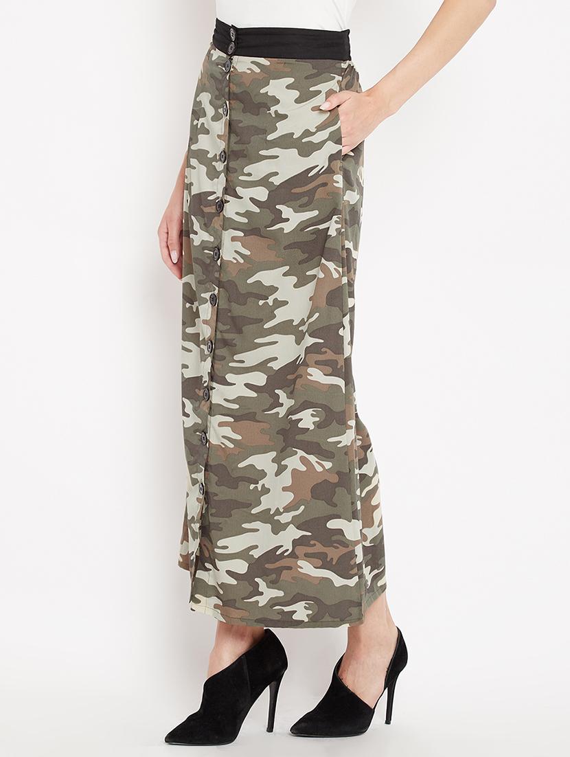 camouflage print button detail skirt - 15613592 - Zoom Image - 2