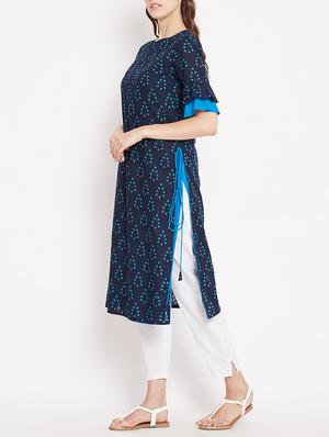 Straight printed kurta with tassels - 15613593 - Standard Image - 2