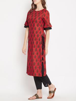 Straight printed kurta with tassels - 15613594 - Standard Image - 2