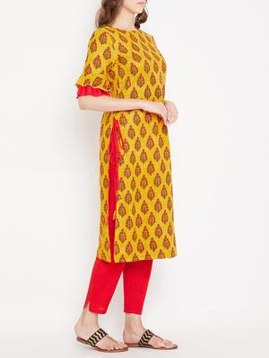 Straight printed kurta with tassels - 15613595 - Standard Image - 2