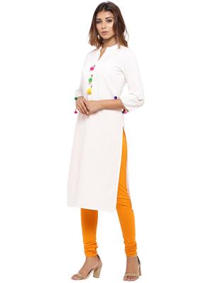Straight pom pom solid kurta - 15614202 - Standard Image - 2