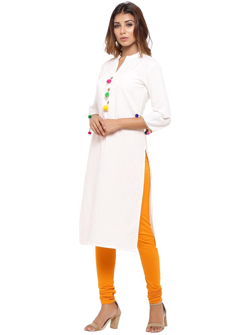 Straight pom pom solid kurta - 15614202 - Zoom Image - 2