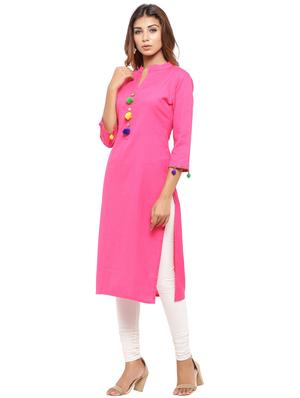 Straight pom pom solid kurta - 15614204 - Standard Image - 2