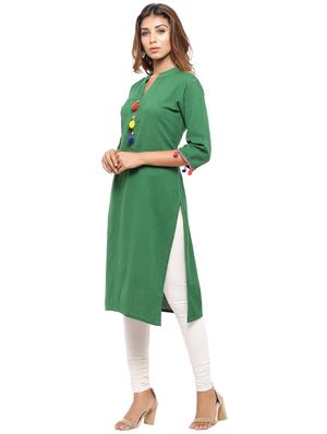 Straight pom pom solid kurta - 15614205 - Standard Image - 2