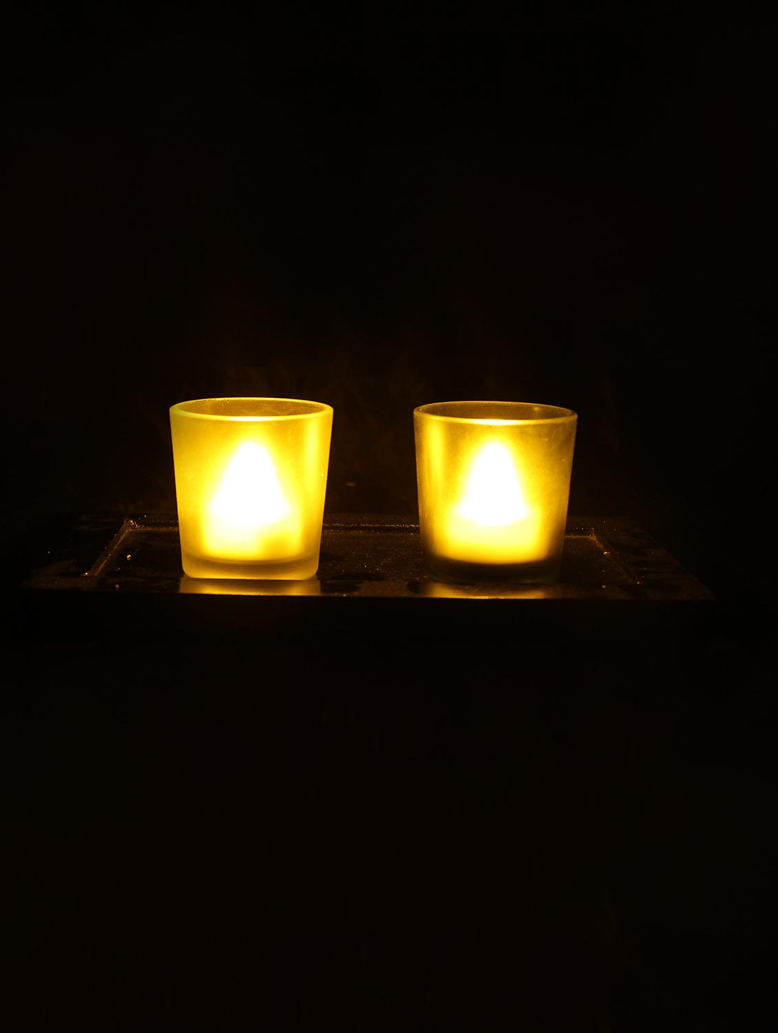 Hand Crafted Glass Votives with wooden Tray - 15614330 - Zoom Image - 2