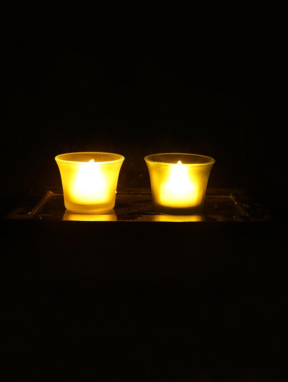 Hand Crafted Glass Votives with wooden Tray - 15614333 - Zoom Image - 2