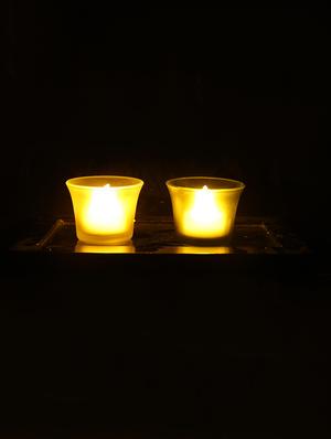 Hand Crafted Glass Votives with wooden Tray - 15614334 - Standard Image - 2