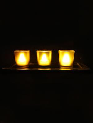 Hand Crafted Glass Votives with wooden Tray - 15614335 - Standard Image - 2
