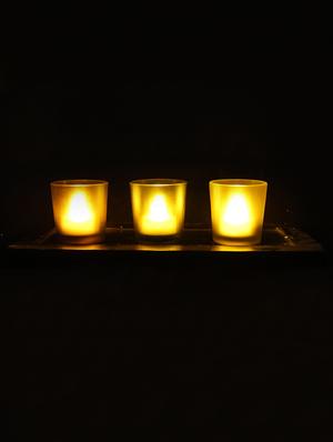 Hand Crafted Glass Votives with wooden Tray - 15614336 - Standard Image - 2