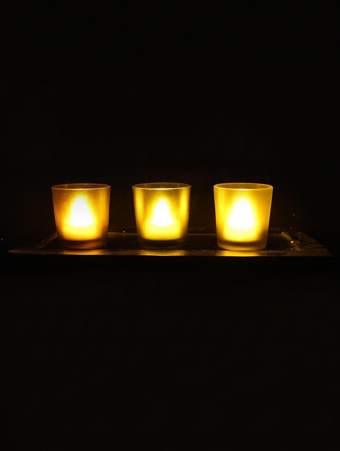 Hand Crafted Glass Votives with wooden Tray - 15614336 - Zoom Image - 2
