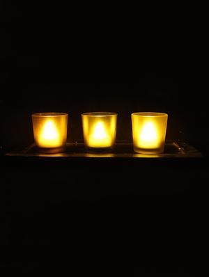 Hand Crafted Glass Votives with wooden Tray - 15614337 - Standard Image - 2