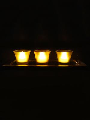 Hand Crafted Glass Votives with wooden Tray - 15614338 - Standard Image - 2