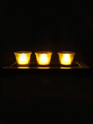 Hand Crafted Glass Votives with wooden Tray - 15614339 - Standard Image - 2