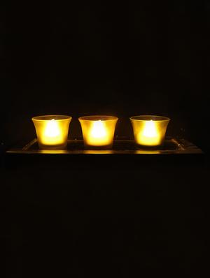 Hand Crafted Glass Votives with wooden Tray - 15614340 - Standard Image - 2