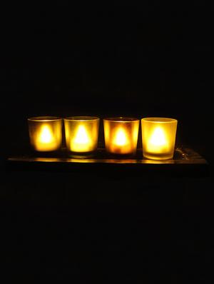 Hand Crafted Glass Votives with wooden Tray - 15614341 - Standard Image - 2