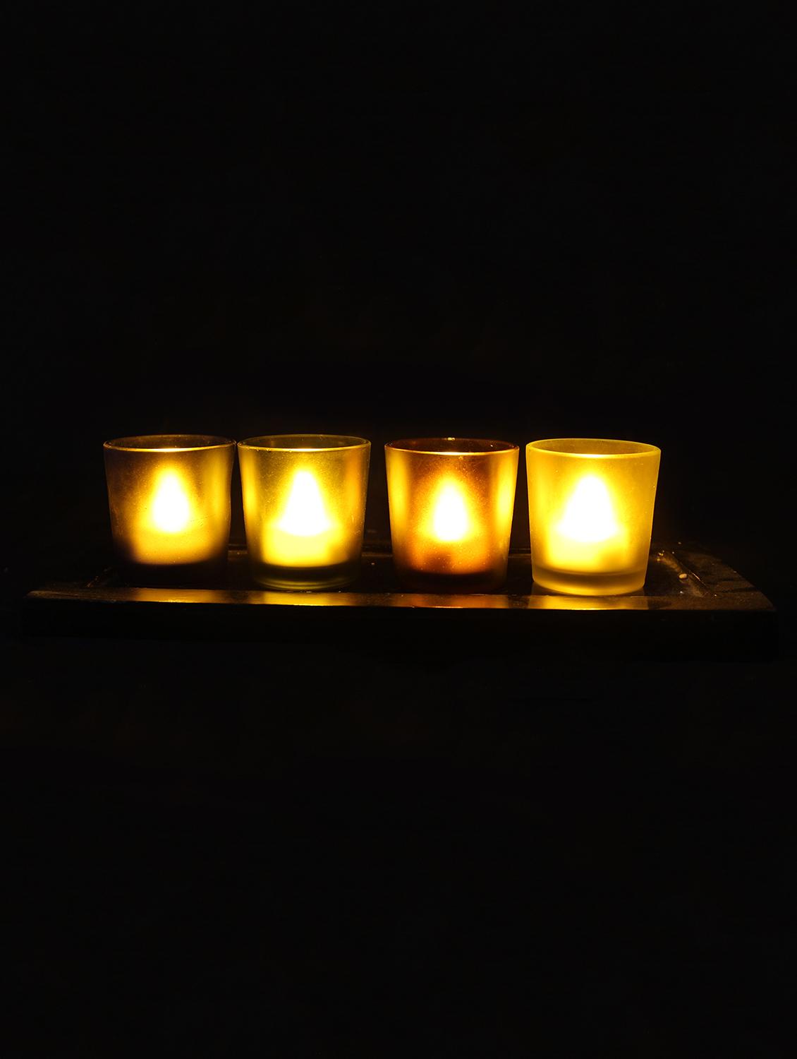 Hand Crafted Glass Votives with wooden Tray - 15614341 - Zoom Image - 2