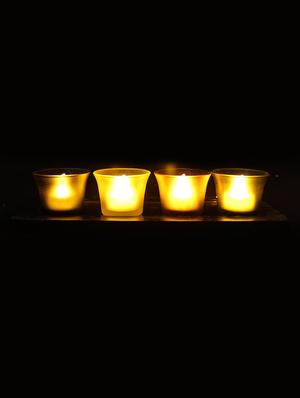 Hand Crafted Glass Votives with wooden Tray - 15614342 - Standard Image - 2