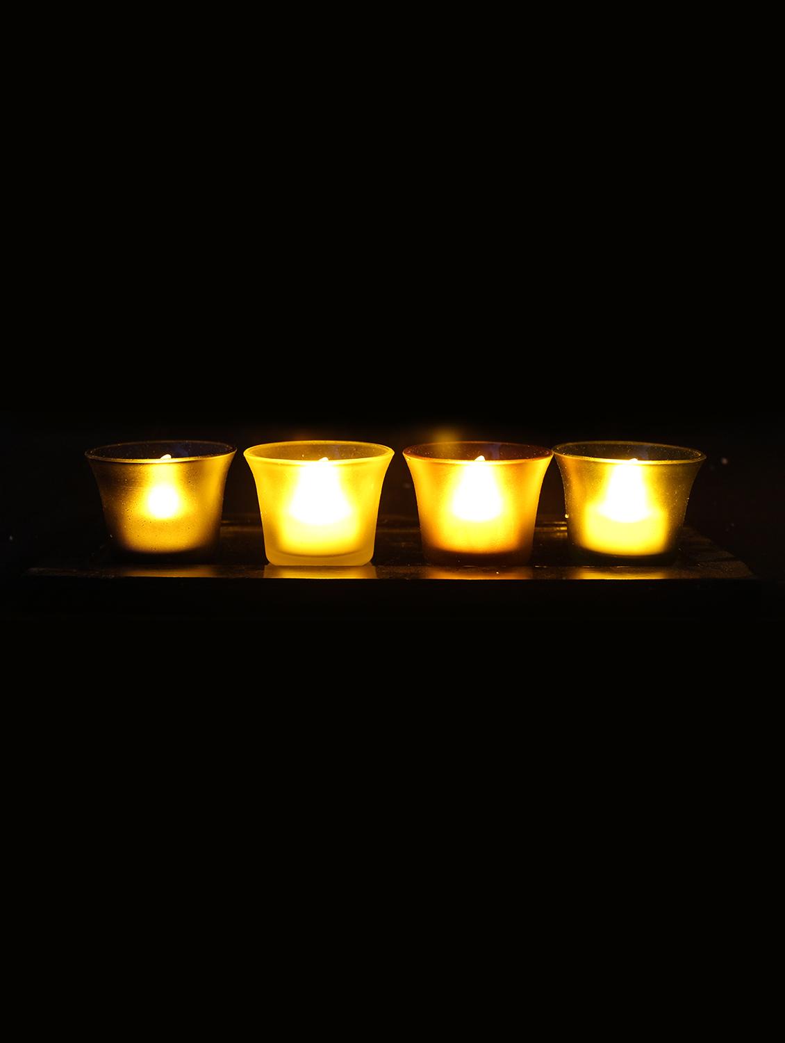 Hand Crafted Glass Votives with wooden Tray - 15614342 - Zoom Image - 2