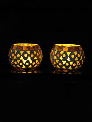 Hand Crafted Glass Votives with wooden Tray - 15614343 - Standard Image - 2