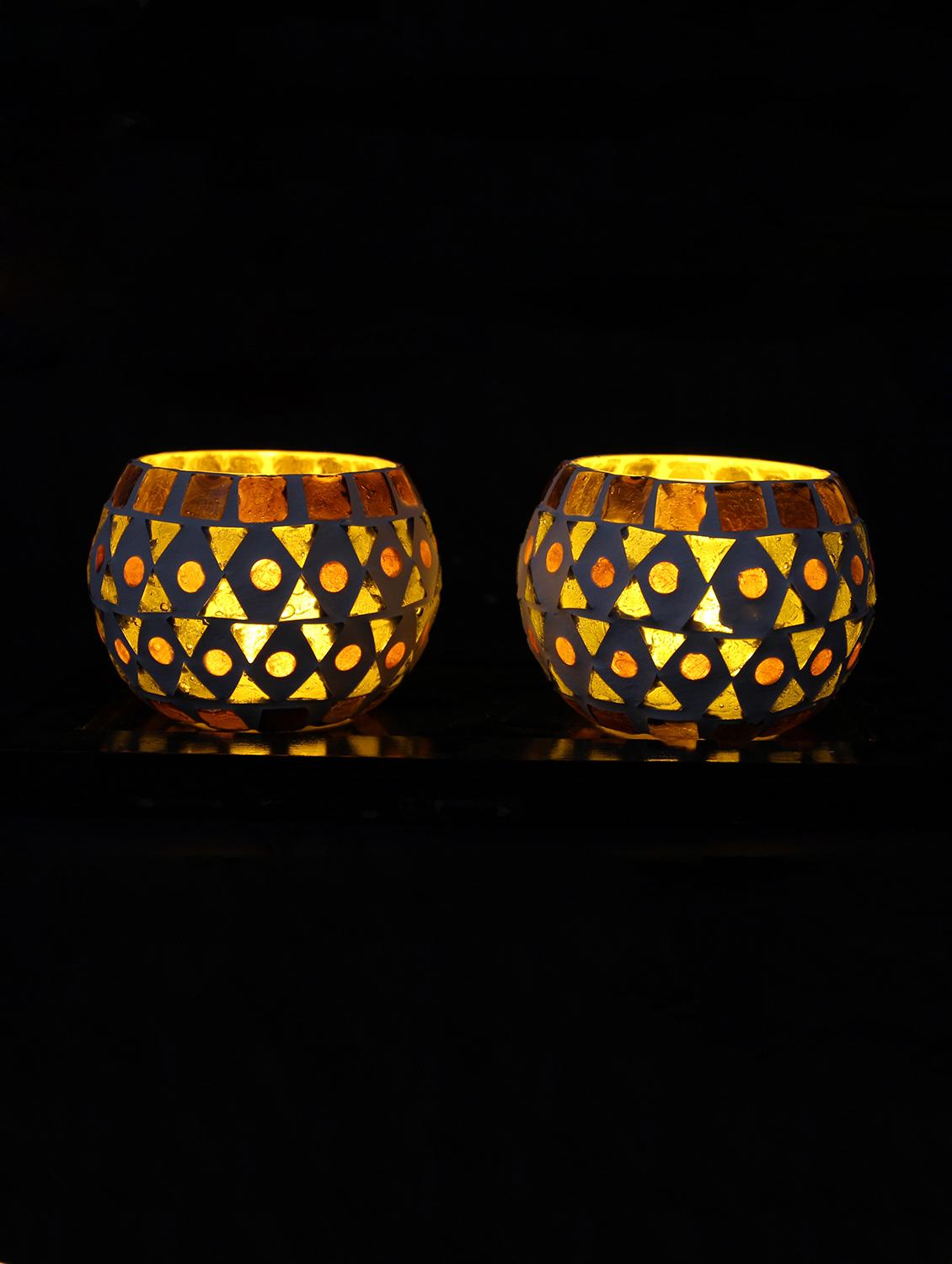 Hand Crafted Glass Votives with wooden Tray - 15614343 - Zoom Image - 2
