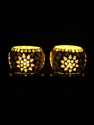 Hand Crafted Glass Votives with wooden Tray - 15614344 - Standard Image - 2