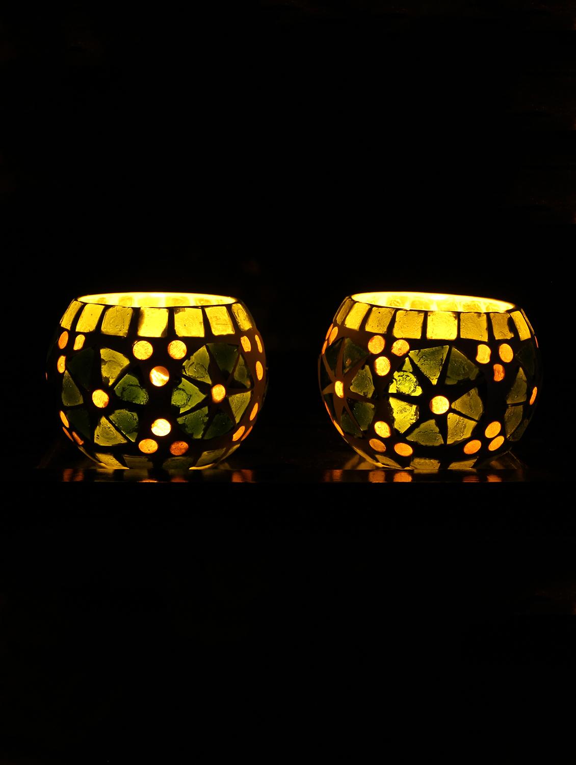 hand crafted glass votives with wooden tray - 15614345 - Zoom Image - 2