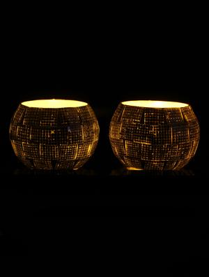 Hand Crafted Glass Votives with wooden Tray - 15614346 - Standard Image - 2