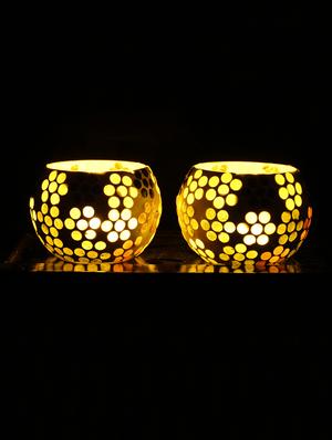 Hand Crafted Glass Votives with wooden Tray - 15614347 - Standard Image - 2