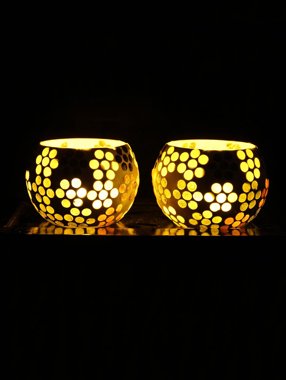 Hand Crafted Glass Votives with wooden Tray - 15614347 - Zoom Image - 2