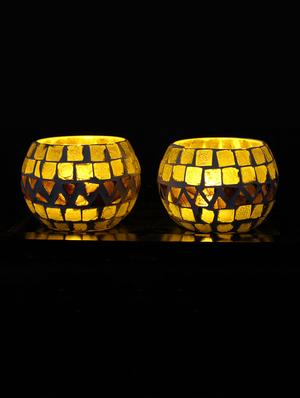 Hand Crafted Glass Votives with wooden Tray - 15614349 - Standard Image - 2