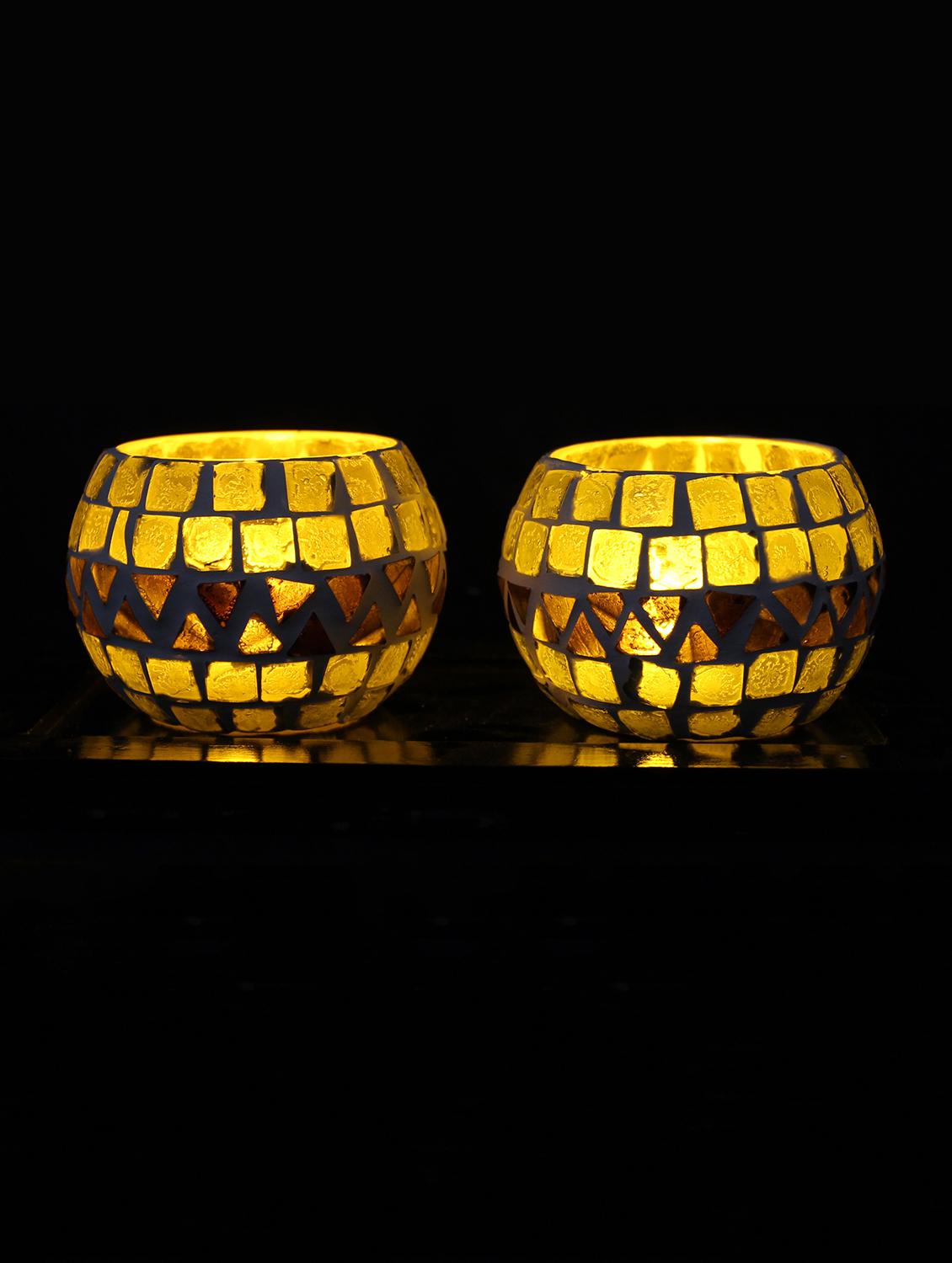 Hand Crafted Glass Votives with wooden Tray - 15614349 - Zoom Image - 2