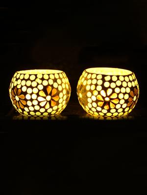Hand Crafted Glass Votives with wooden Tray - 15614350 - Standard Image - 2