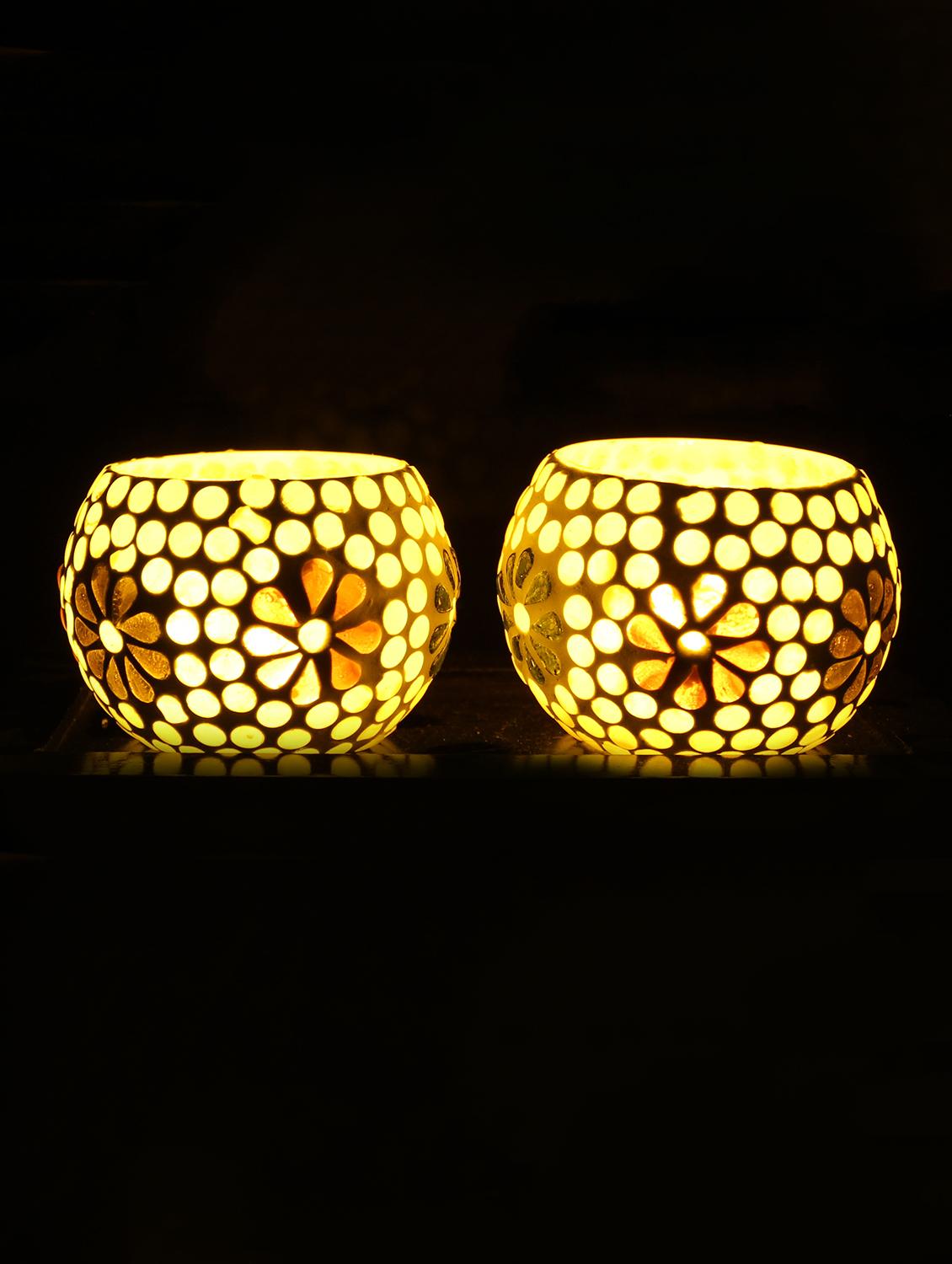 Hand Crafted Glass Votives with wooden Tray - 15614350 - Zoom Image - 2