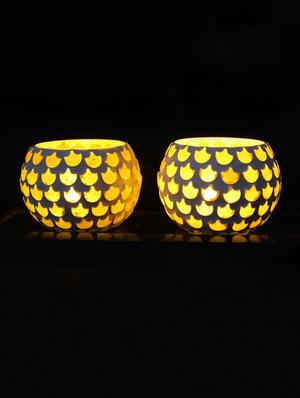 Hand Crafted Glass Votives with wooden Tray - 15614351 - Standard Image - 2