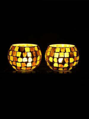 Hand Crafted Glass Votives with wooden Tray - 15614352 - Standard Image - 2
