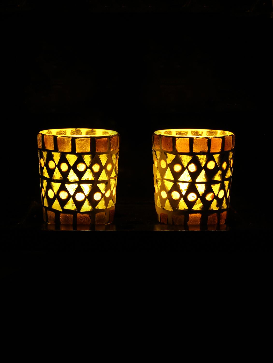 Hand Crafted Glass Votives with wooden Tray - 15614353 - Zoom Image - 2