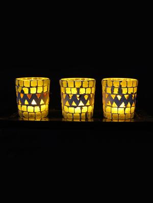 Hand Crafted Glass Votives with wooden Tray - 15614354 - Standard Image - 2