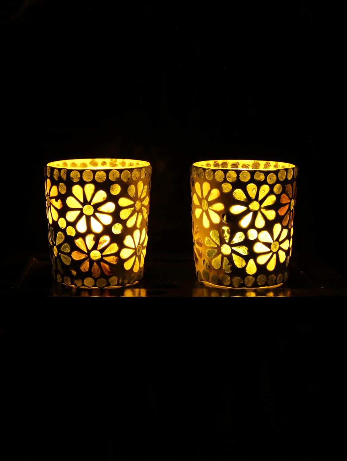 Hand Crafted Glass Votives with wooden Tray - 15614355 - Zoom Image - 2