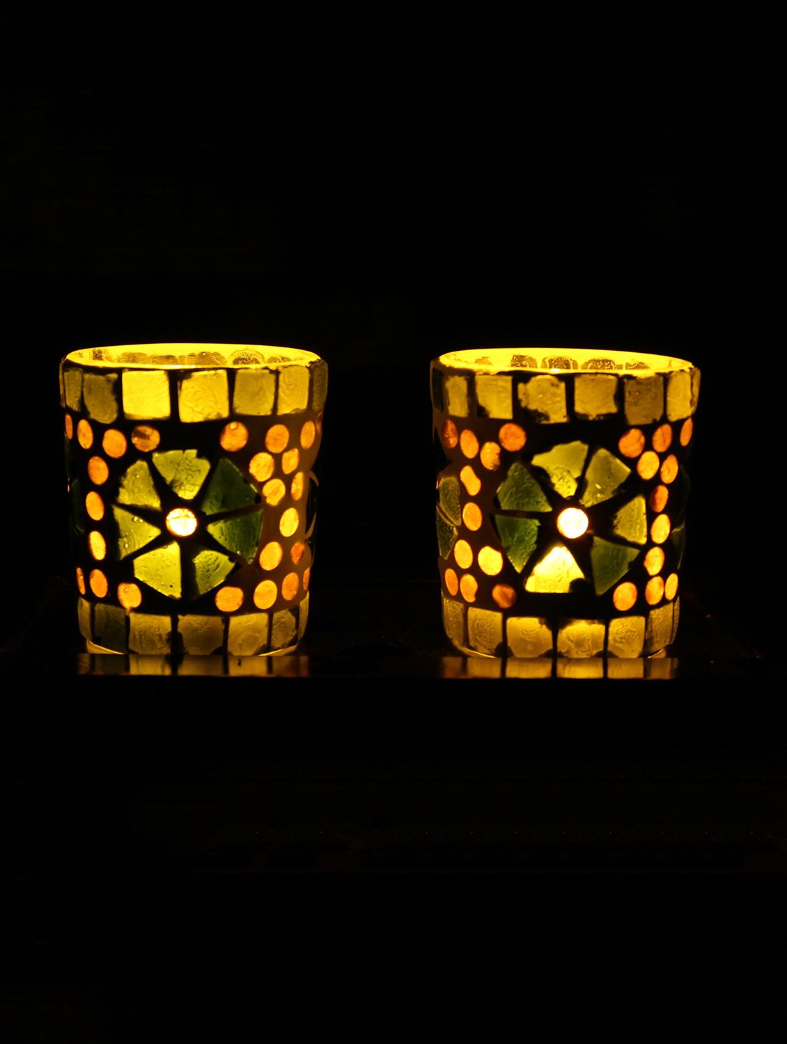 Hand Crafted Glass Votives with wooden Tray - 15614356 - Zoom Image - 2